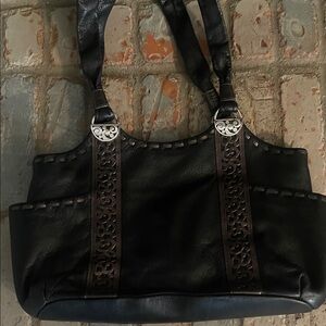 Brighton Callie Pocket Black & Pewter Leather tote